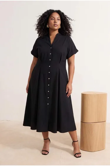 Black Finike Woven Large Size Dress