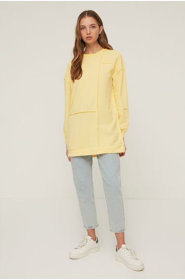 Yellow Detailed Knitted Sweatshirt