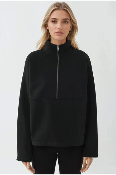 Relaxed Fit Long Sleeve Zipper Sweatshirt