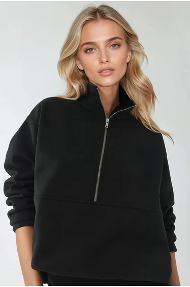Relaxed Fit Long Sleeve Zipper Sweatshirt