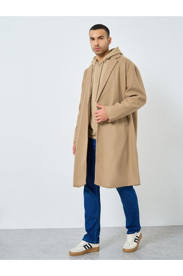 Men Brown Oversized Wool Like Coat