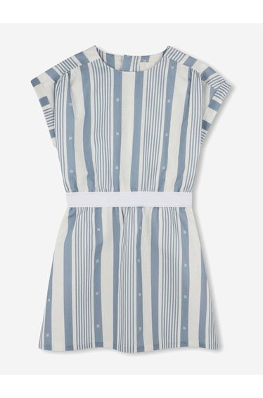 Girls Striped Linen Dress in Blue