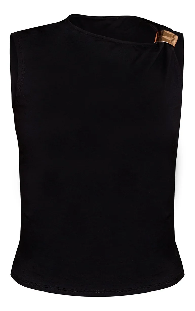 Black Cotton Trim Detail Top - 4