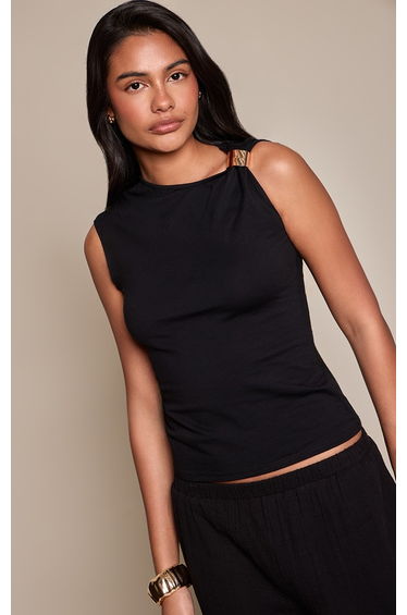 Black Cotton Trim Detail Top