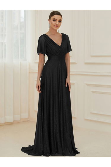 ever LIORÉ|Plus Size V Neck Ribbon Waist Formal Evening Dress With Sleeves