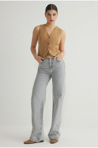 Gray High Waist Wide Leg Jeans
