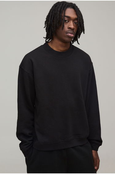 Black Oversized Boxy Brooklyn Floral Print Extended Neck Sweatshirt - black