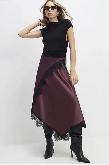 Red Lace Hybrid Drape Maxi Dress