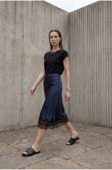 MY FASHION Lace Detailed Satin Midi Skirt