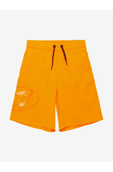 شورت سباحة ولادي لون برتقالي بطبعة شعار