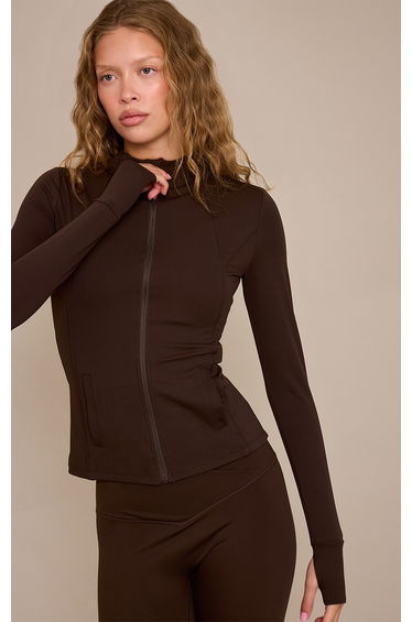 Espresso Sculpt Seam Detail Gym Jacket