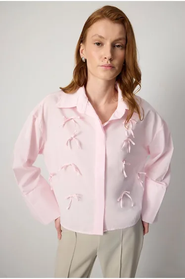 100% COTTON OVERSIZE SHIRT WITH BOW DETAILS