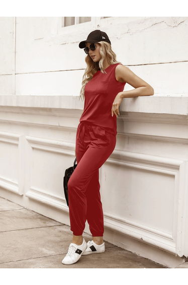 Women Rust Sleeveless Top with Pants Co-Ords