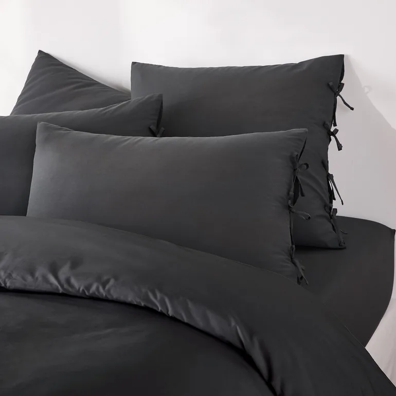 Scenario Plain Cotton Pillowcase with Tie Fastening - 2
