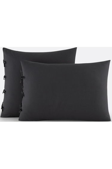 Scenario Plain Cotton Pillowcase with Tie Fastening