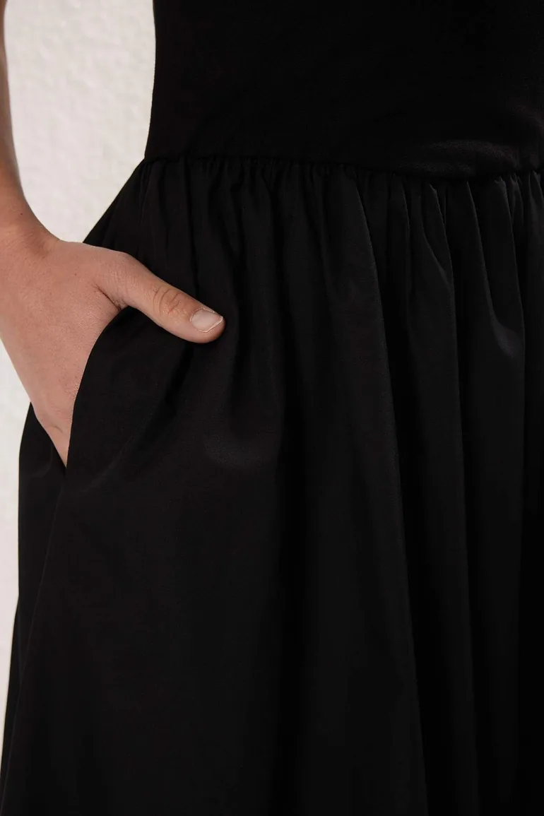 Black Waist Open Woven Maxi Dress - 2