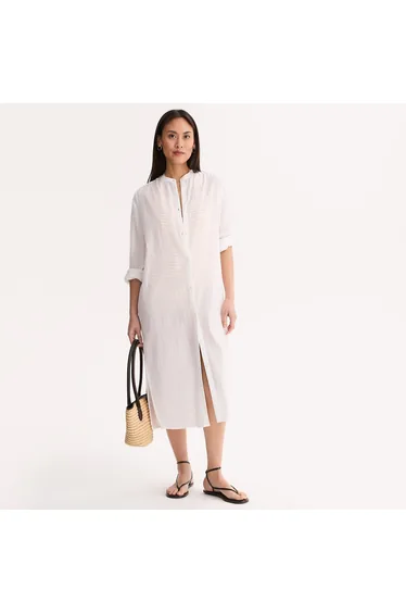 Cotton Voile Long Mandarin Collar Tunic