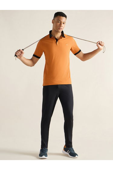 Men Orange Jacquard Collar Knitted Polo