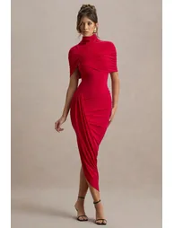 فستان كاب ماكسي بتصميم ملتف لون أحمر - 3