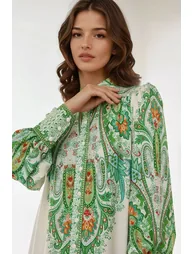 فستان ماكسي بأكمام طويلة بطبعة - 1