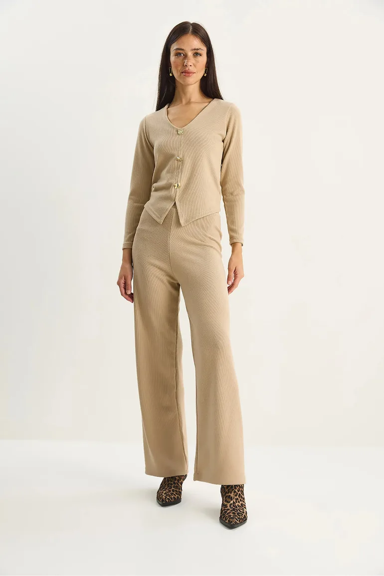 LUCCI V-Neck Knitted Wide Leg Two-Piece Set - 3