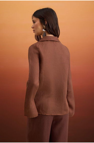 Brown 100% Linen Shirt with Tie Detail product thumbnail 4