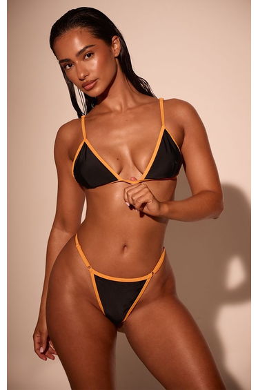 Black Triangle Contrast Binding Bikini Top