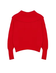 Red Turn-down Collar Zippered Knitted Cardigan - 4