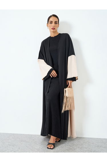 Women Contrast Color Block Long Sleeve Abaya