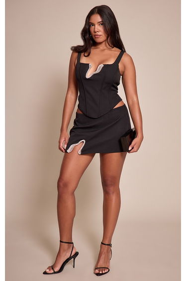 Shape Black Diamante Wave Trim Mini Skirt