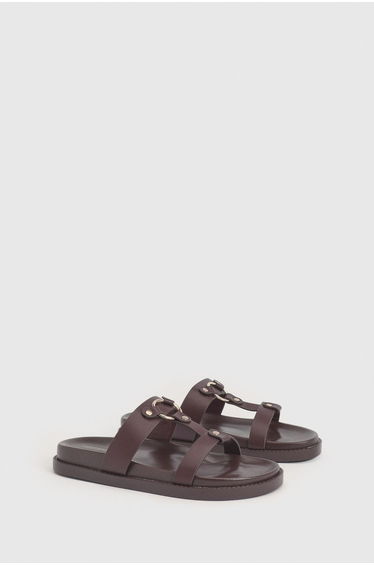 Wide Fit T Bar Chunky Sandals - burgundy