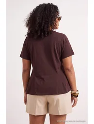 Brown Peplum Short Sleeve 100% Cotton Knitted Blouse - 6