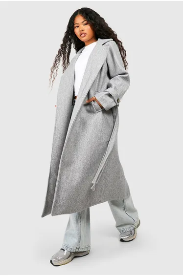 Petite Belted Wool Look Trench