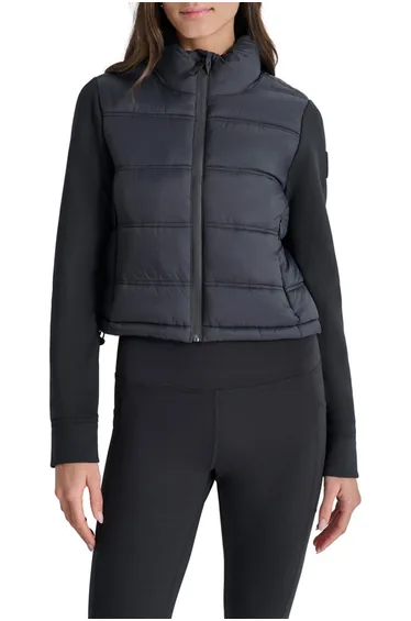 Cropped Scuba Mixed Puffer With Pockets Black