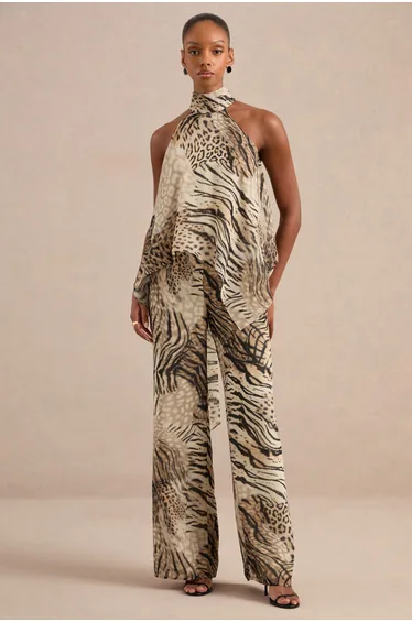 Yarae | Brown Animal Print Chiffon Trousers