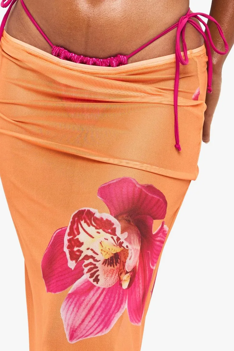 Floral Maxi Beach Skirt - orange - 3