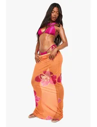 Floral Maxi Beach Skirt - orange - 2