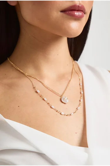 Pearl Detail Layered Necklace - gold
