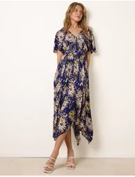 Shirred Waist Hanky Hem Dress - 1