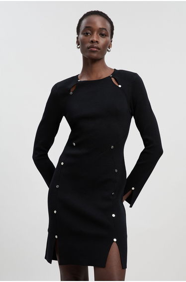 Viscose Blend Stud Keyhole Detail Knit Mini Dress