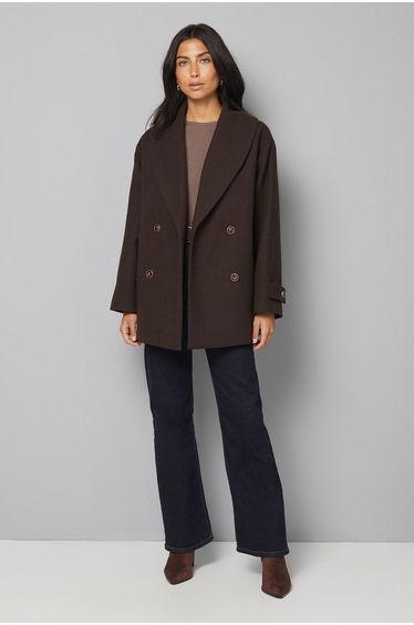 Mid Length Shawl Collar Double Breasted Coat