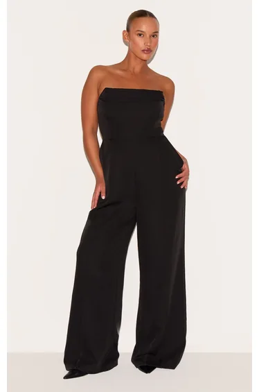 Plus Black Bandeau Cowl Neck Pocket Detail Jumpsuit