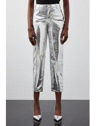 Petite Metallic Faux Leather Straight Trousers - 1