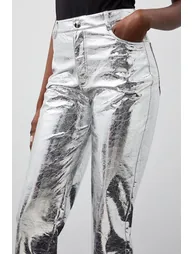 Petite Metallic Faux Leather Straight Trousers - 2