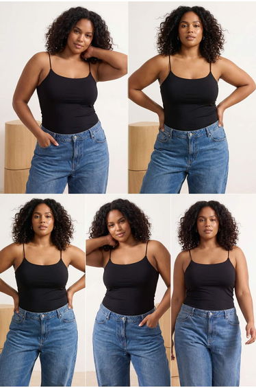 5'Li Package Black Basic Spaghetti Strap Knitted Large Size Undershirt