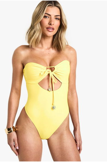 Sunshine Trim Cutout Bandeau Swimsuit - ochre