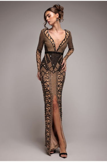 Goddiva Geometric Sequin Plunge Maxi
