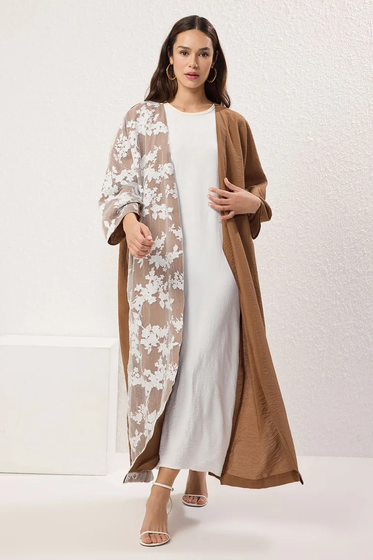 Brown Organza Detail Woven Cape & Abaya Trendyol Modest Brown : Abayas ...