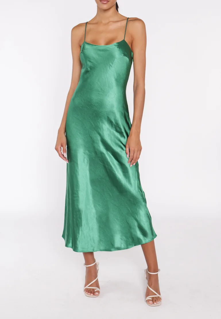 Shop Delphine Emerald Green Midi Slip Dress Online in Bahrain