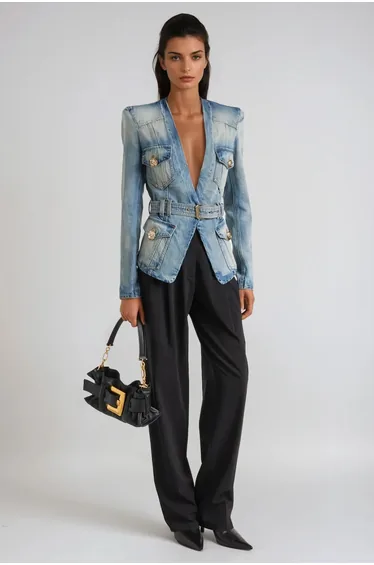 Dionysia Plunge Denim Jacket